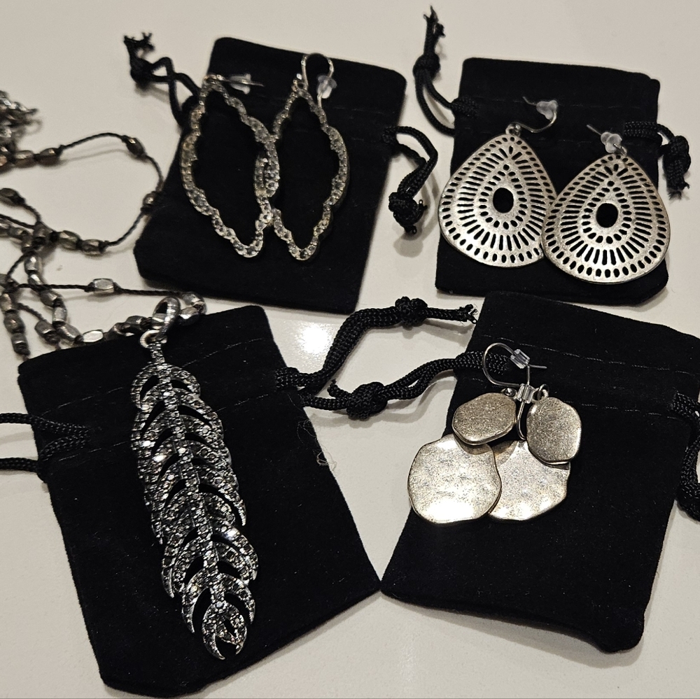 LOT of fashion earrings and necklace metal / silver color